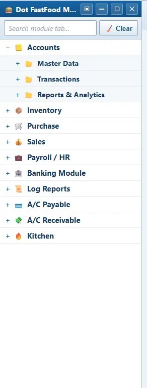 Module panel screen in Dot Sms Business One